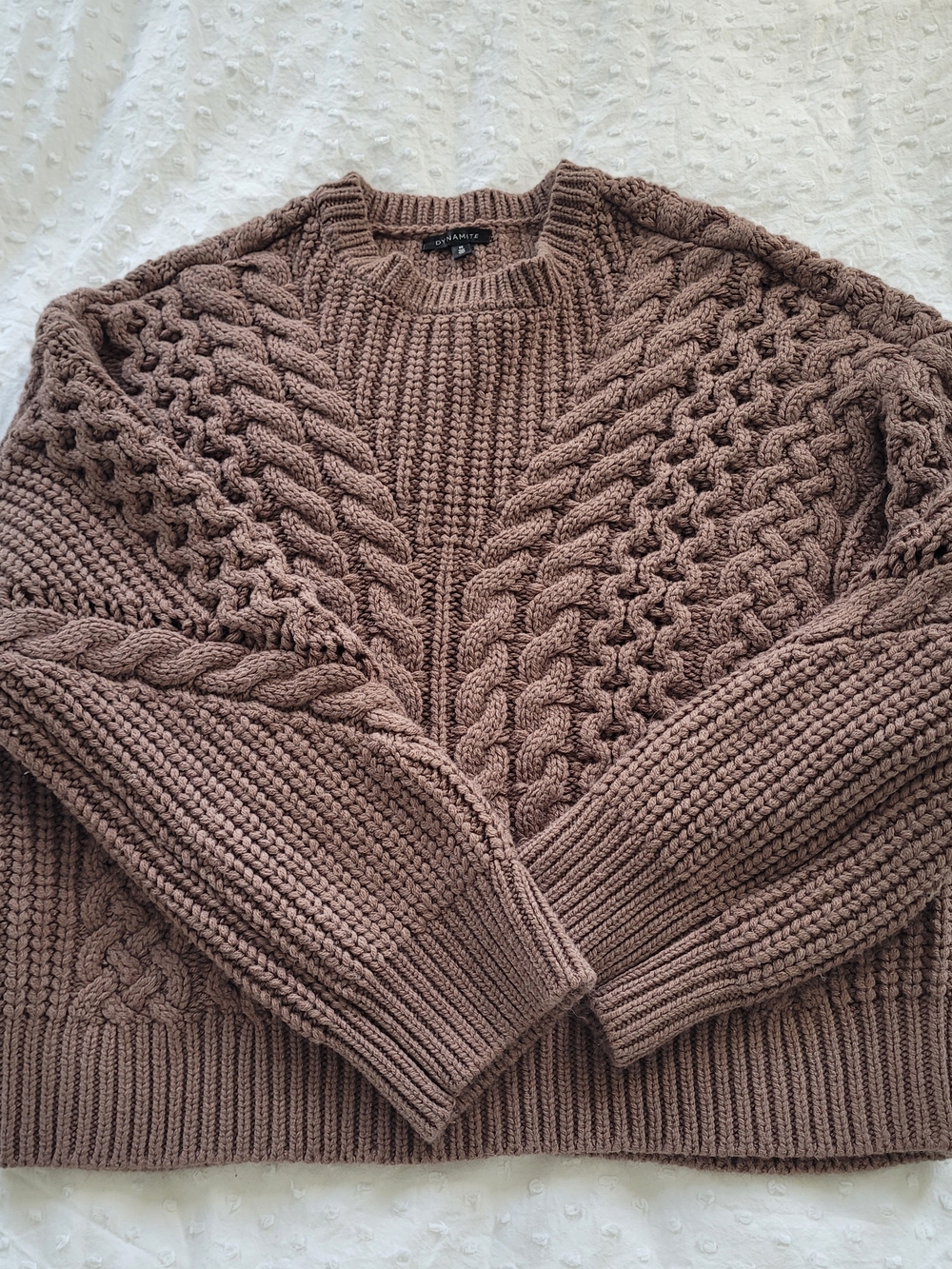 Oversized Dynamite Chunky Cable Knit Sweater in Brown